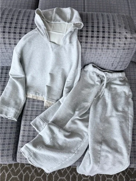 

PEACHZHOU Color Blo Hem Splice Distred Loose ort Hoodie Elastic Waist Frayed Wide Leg Pants Women's Casual Streetwear