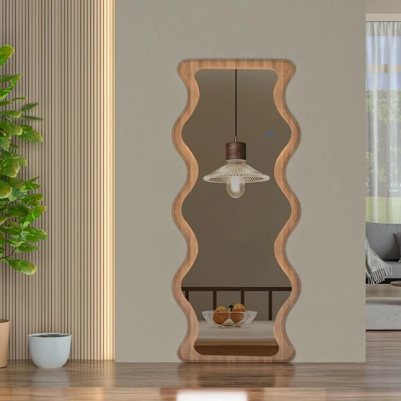 65 x 24 inch wavy full-length LED floor mirror can be suspended and moved