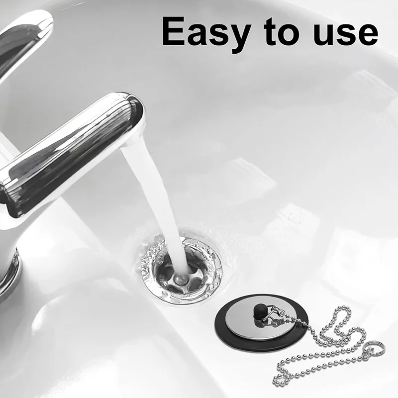 1/2/3Pcs Bath Plug with 40cm Chain Universal Bath Tub Drain Stopper Replacement Sink Plug for Bathroom Kitchen Sink Plug Set