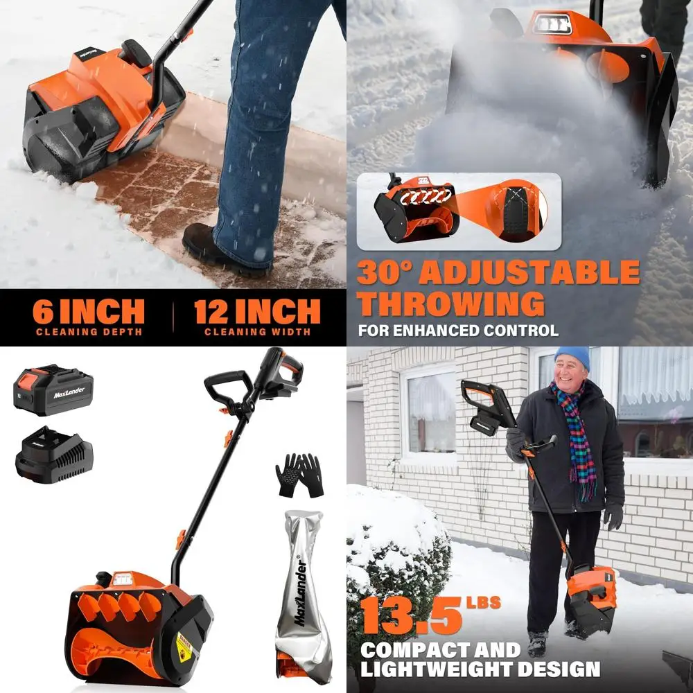 

20V Cordless Snow Blower, 12-Inch Electric Snow Shovel with LED Lights, 4.0Ah Battery, Quick Charger, and Cover