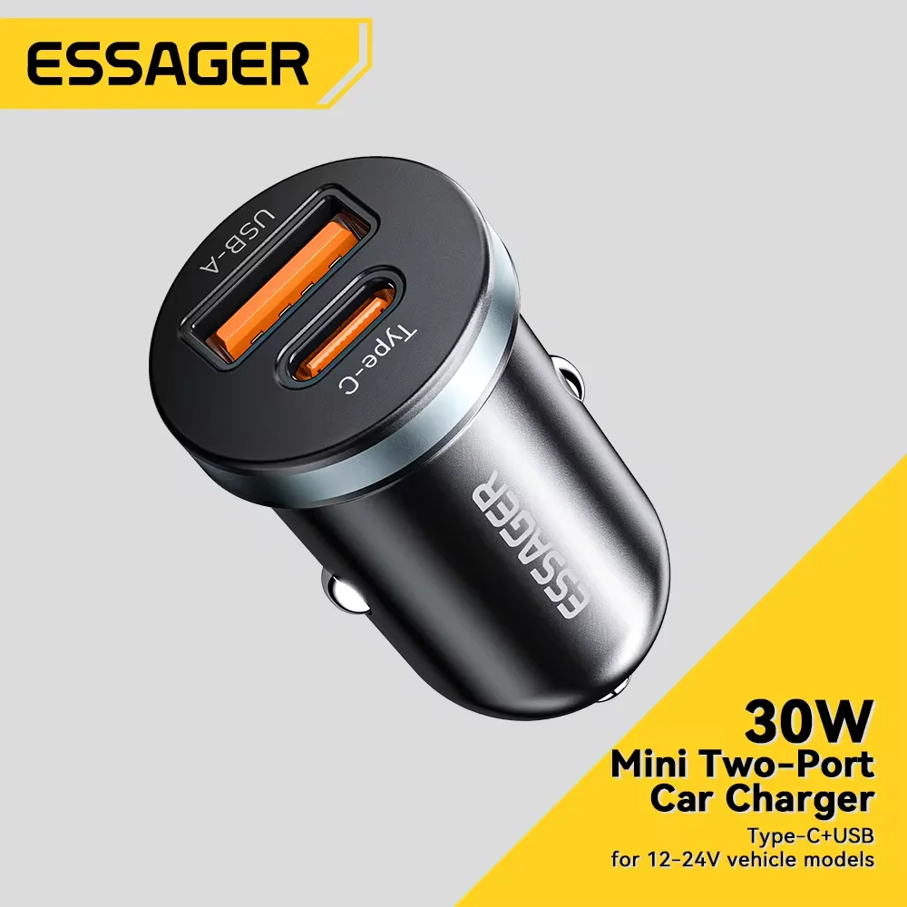 Essager 30W USB C Car Charger ประเภท C Quick Charger PD QC 3.0 SCP 5A Fast ชาร์จรถชาร์จโทรศัพท์สําหรับ iPhone Xiaomi samsung