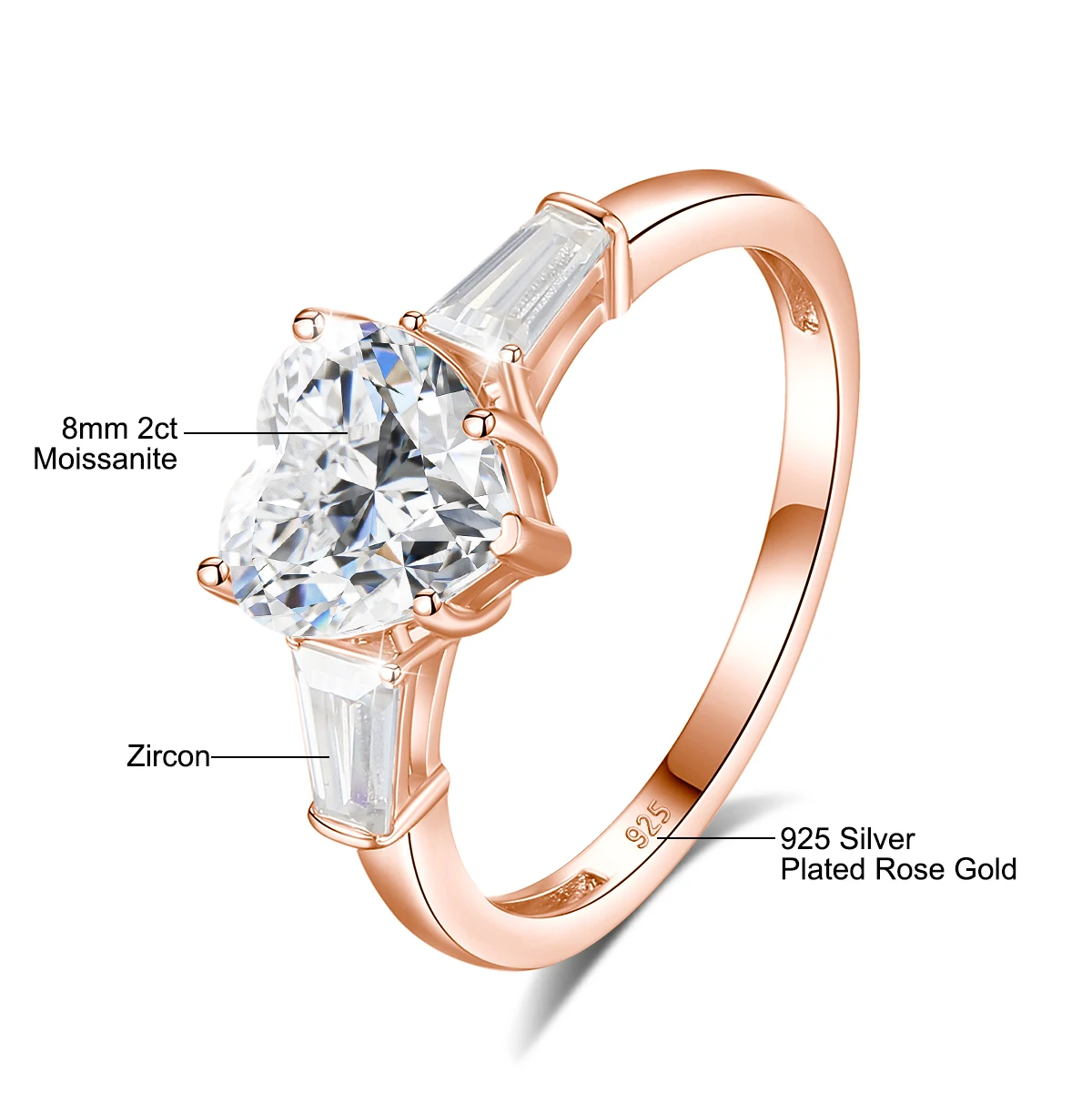 SDOOU S925 فضة مويسانيتي خاتم الحب القلب 2ct 3 حجر للنساء المشاركة وعد الزفاف غرامة مجوهرات هدية مشرقة