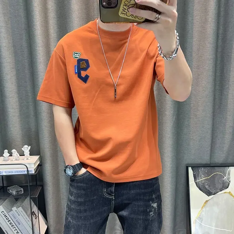 LIBIELIY Fashion O-Neck Short Sleeve Spliced Letter Casual T-Shirts Men's Clothing 2024 Summer New Loose All-match Tops England