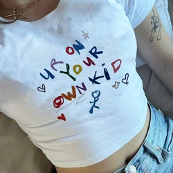 Women's Fashion tops Taylor Mastermind Letter Print T-shirt Slim Y2k Crop Tops  Harajuku Streetwear Vintage Aesthetic Baby Tee