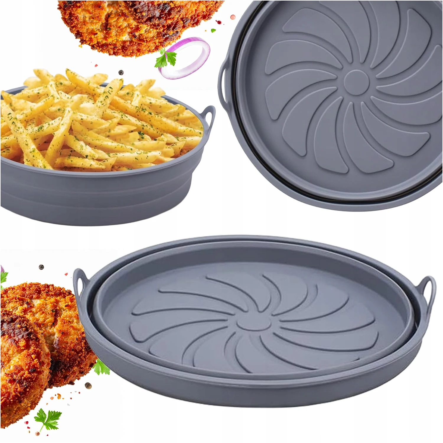 Siliconen Ronde Vorminzetstuk voor Airfryer, Olievrije Friteuse, Bakken, Anti-aanbak, Herbruikbaar, Keuken, Thuis Koken, Multifunctioneel, Voedselveilig, BPA-vrij, Modern, Praktisch, Betrouwbaar,