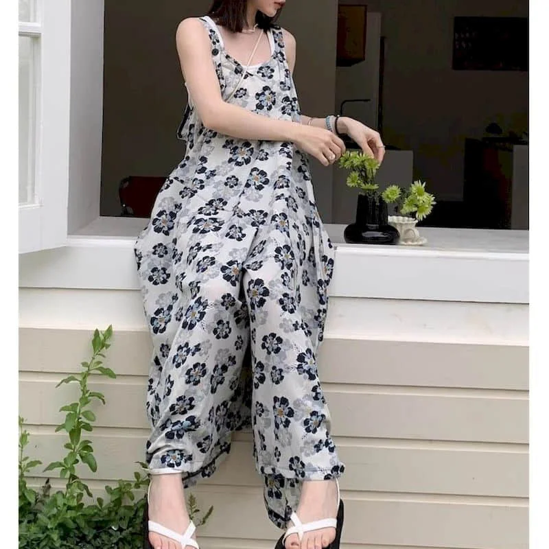 Combinaisons surdimensionnées pour vacances, combishort ample sans manches, décontracté, Style coréen, pantalon à jambes larges élégant, tenue une pièce pour femmes