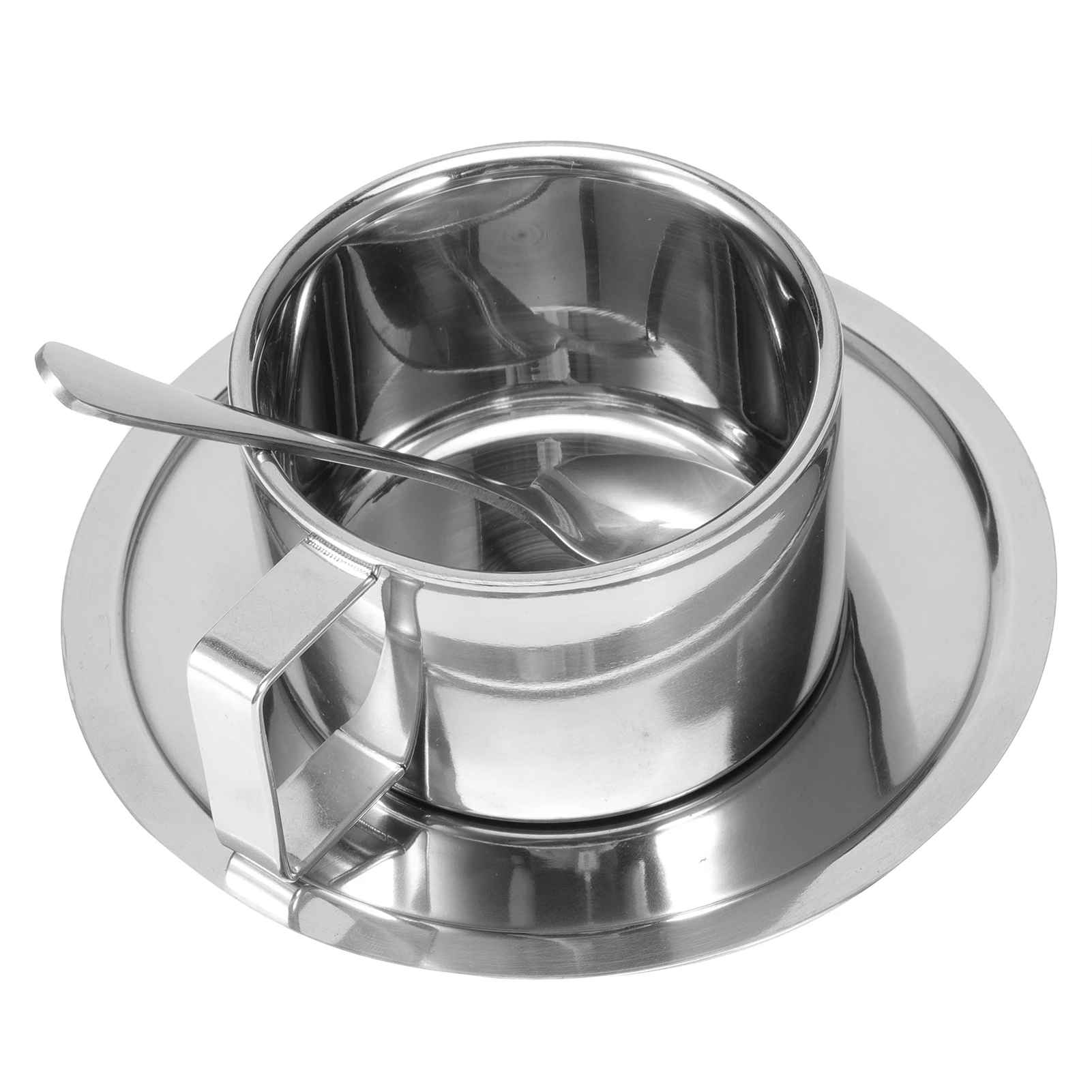 3Pcs/Set 304 Stainless Steel Coffee Cup Double Wall Coffee Mug Spoon Saucer Set Kitchen Supplies