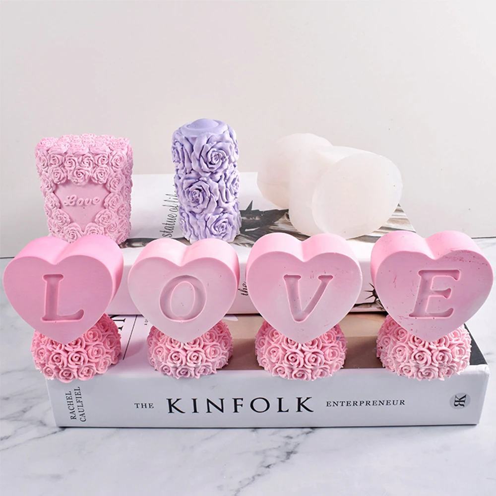 Love Rose Pillar Candle Mold 3D Flower Silicone Mold For Handmade Candles Soap Valentine's Day Wedding Home Decoration Love Mold