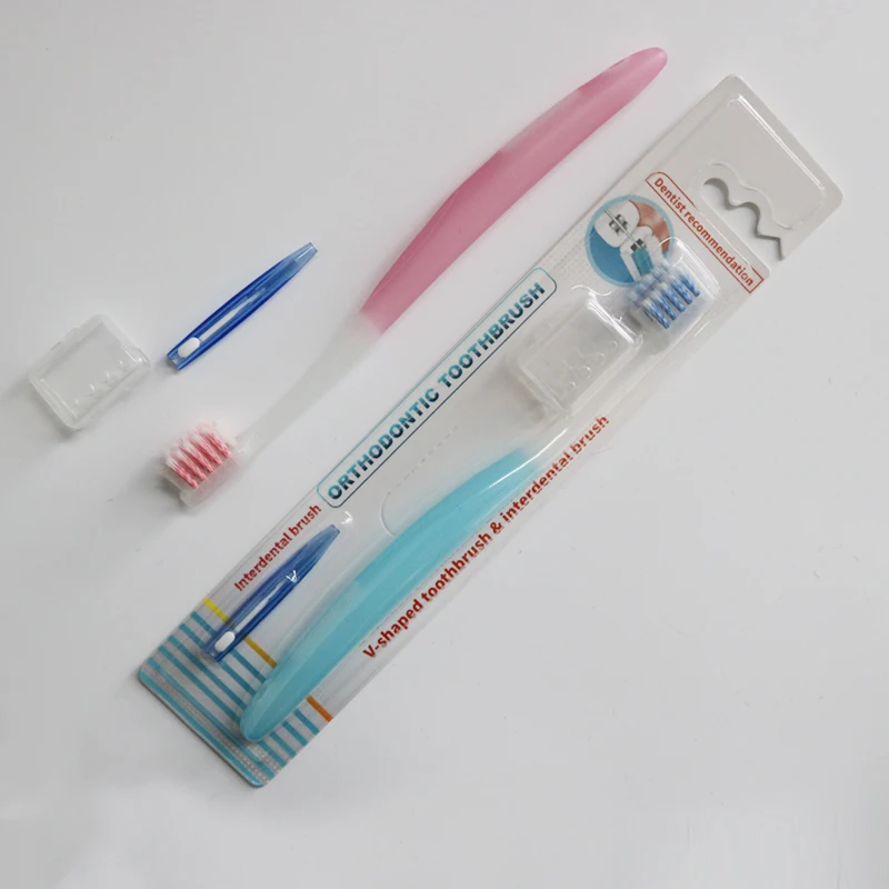 Set sikat gigi bentuk-v, 2 buah/kit sikat Interdental untuk pembersih gigi