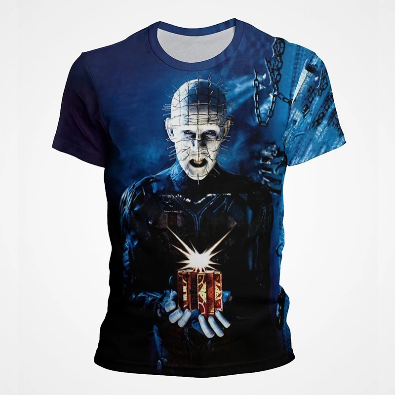 فيلم الرعب Hellraiser ثلاثية الأبعاد مطبوعة تي شيرت الرجال النساء موضة عادية المتضخم قصيرة الأكمام تي شيرت الذكور تيز القمم رجل الملابس