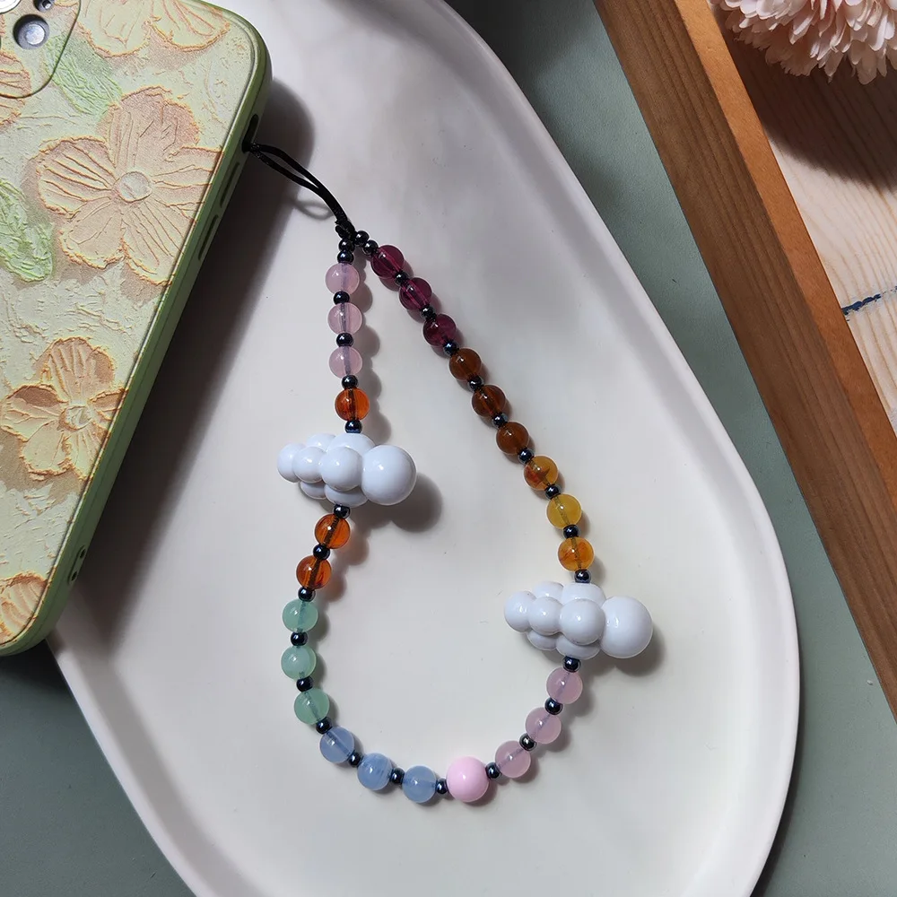 HERLOOK White Clouds Phone Straps Colored Beads Chain Phone Charm Y2K Accessories Korean Boho Jewelry Free Shipping