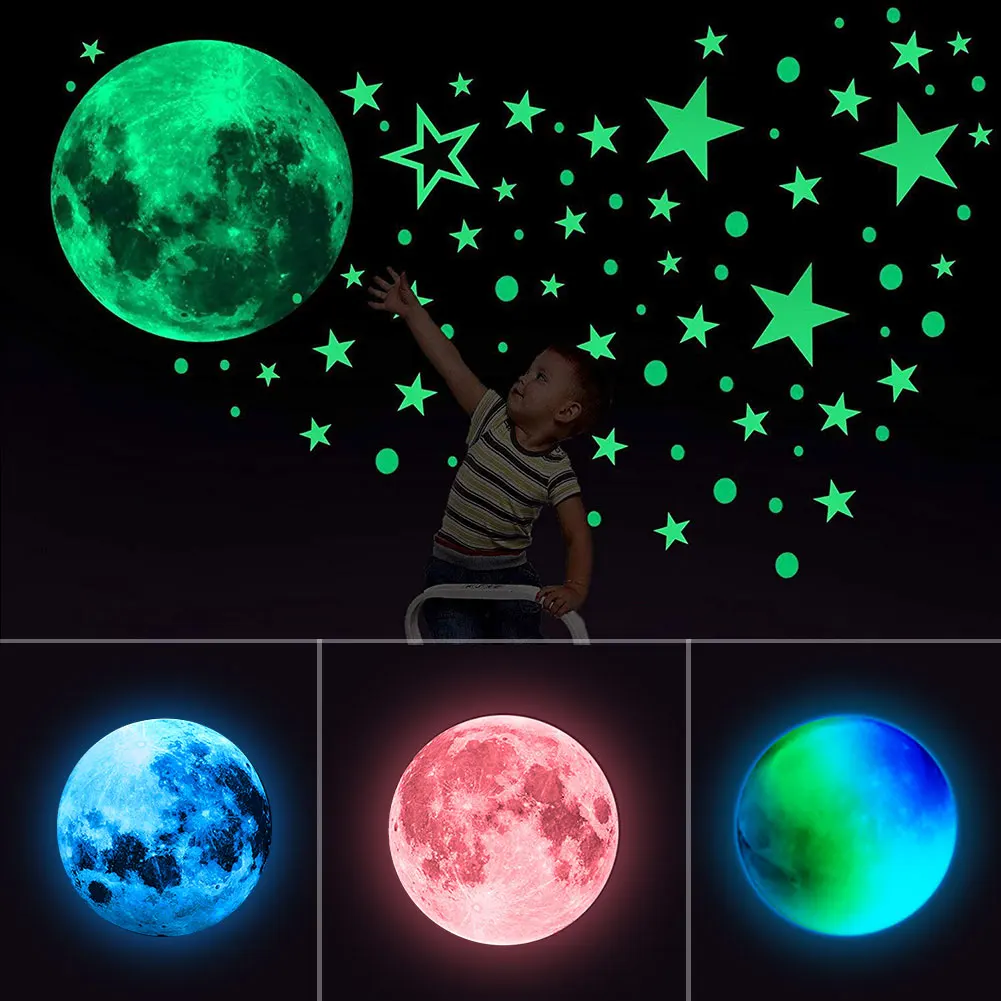 Luminous Moon Stars Wall Stickers for Kids room Bedroom Decor Glow in the dark Earth Wall Decals Noctilucent Stickers Home Decor