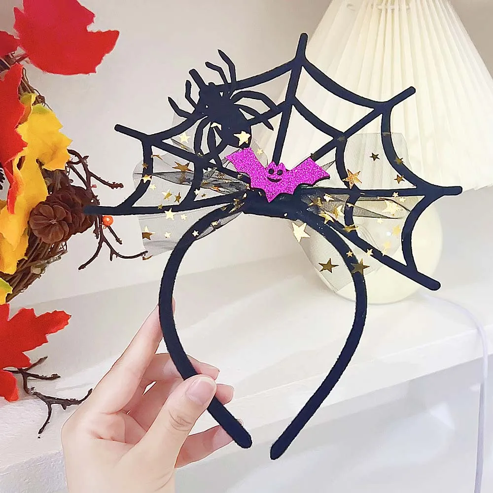 Bats Halloween Headband Spider DIY Hair Accessories Pumpkin Hairbands Non Slip Lightweight Spider Web Head Wrap Party