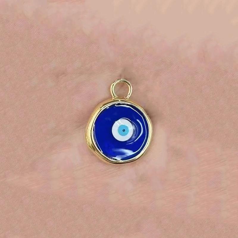 2 Pcs Enamel Devil Eye Round Pendant Diy Jewelry Making Supplies Copper Plated Gold Rim Bracelet Necklace Accessories Wholesale
