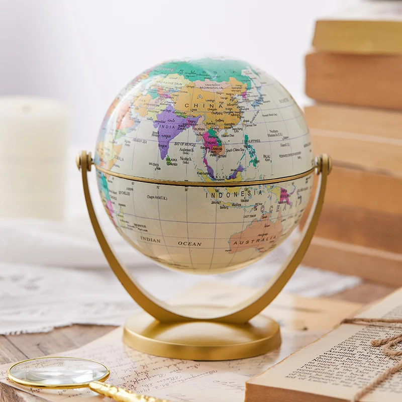 10.6cm Retro Globe 360 Rotating Earth World Ocean Map Ball Antique Desktop Geography Learning Education Home School Decoration