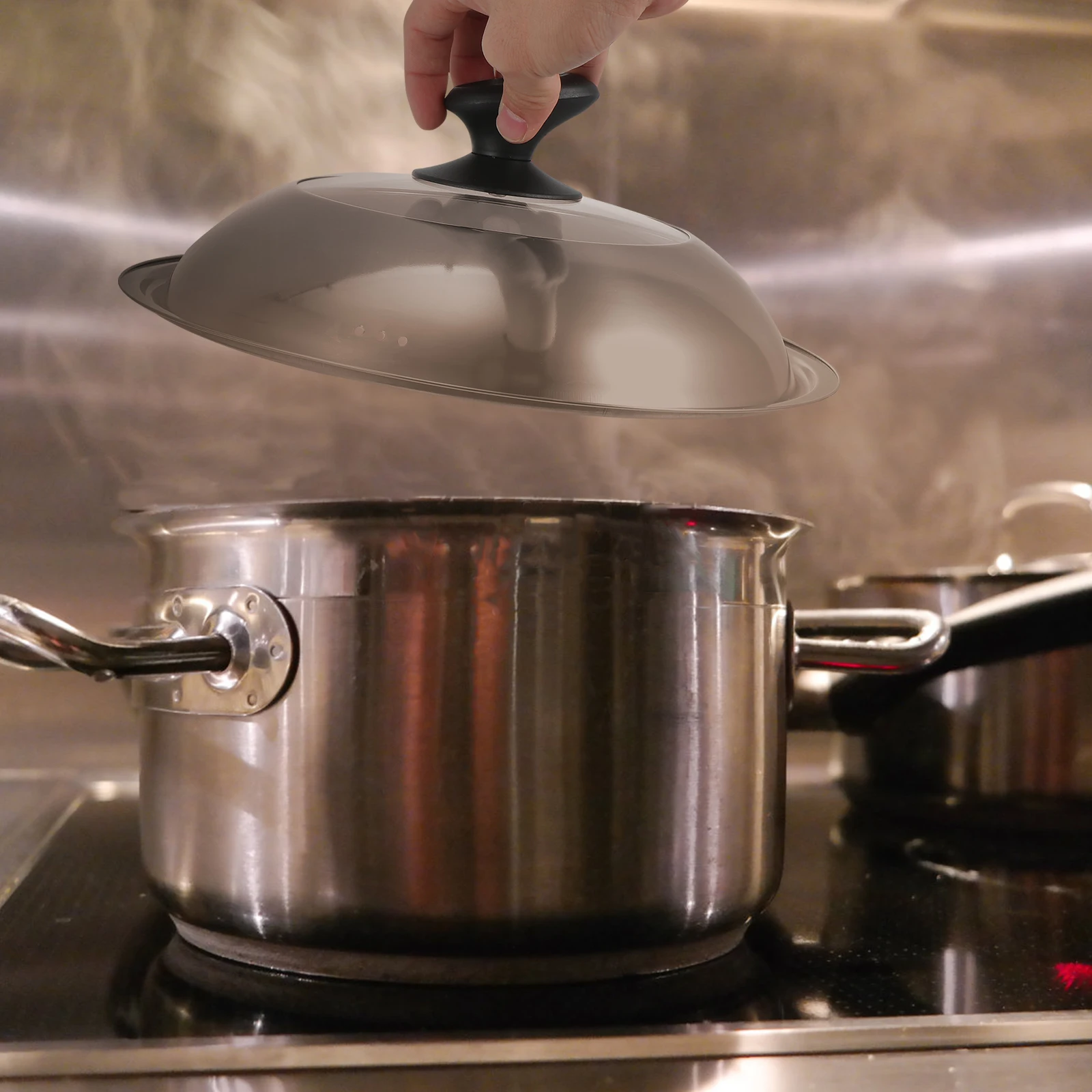 

Stainless Steel Pot Cover Circular Vent Hole Soup Pots Woks Frying Pans Anti Scald Lid Kitchen Gadget Most