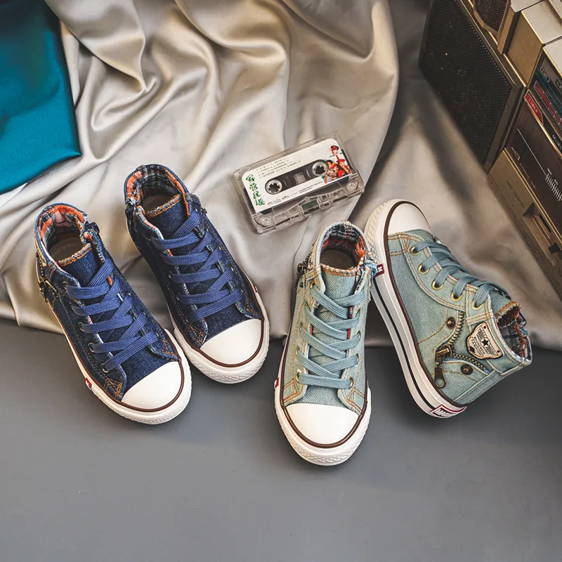

Boys Shoes Girls Retro Canvas Shoes Children High Top Fashion Side Zipper Slip on Big Kids Soft Sole Non-skid Casual Board Shoes