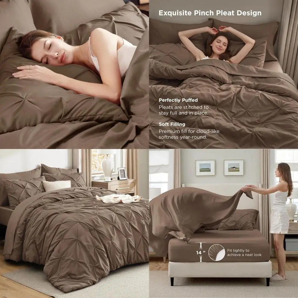 

Коричневый комплект постельного белья из 7 предметов: одеяло с простынями, наволочками и шанами для кровати размера «king-size»