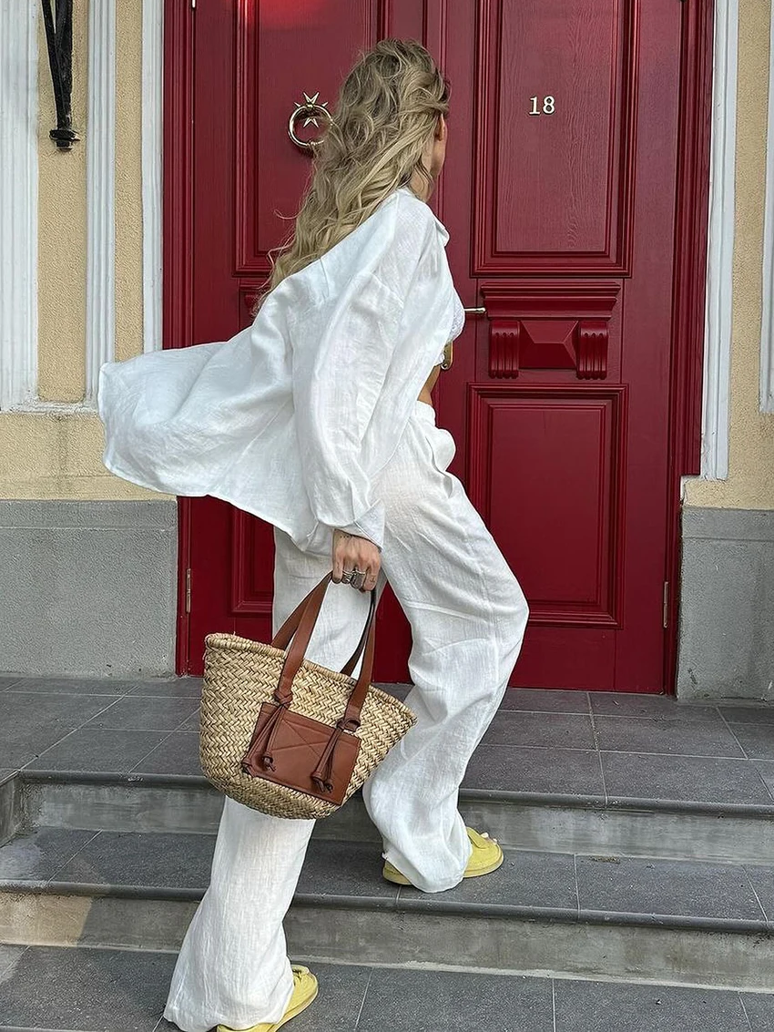 Marthaqiqi Winter Women Nightwear Suit Long Sleeve Nightgown Turn-Down Collar Sleepwear Wide Leg Pants Ladies Pajama 2 Piece Set