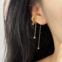 1 PC Gold Color Long Tassel Bead Ear Clips Earrings Non-Piercing Zircon Ear Cuffs Earring for Women Fashion Jewelry Gift