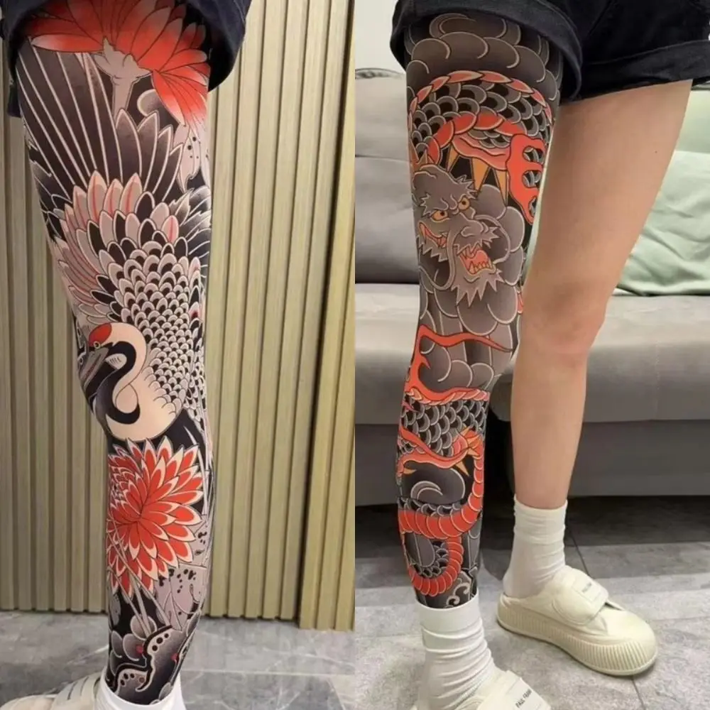 جديد كامل الساق وهمية الوشم الجوارب الشمس واقية الدراجات الصيد الجوارب المرنة اليابانية بارد شخصية القيادة مثير جوارب للجنسين #3