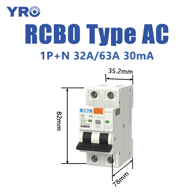 RCBO 1P+N 3P+N 6KA AC type Residual Current Circuit Breaker Operator with over current Leakage protection 230V 50/60Hz