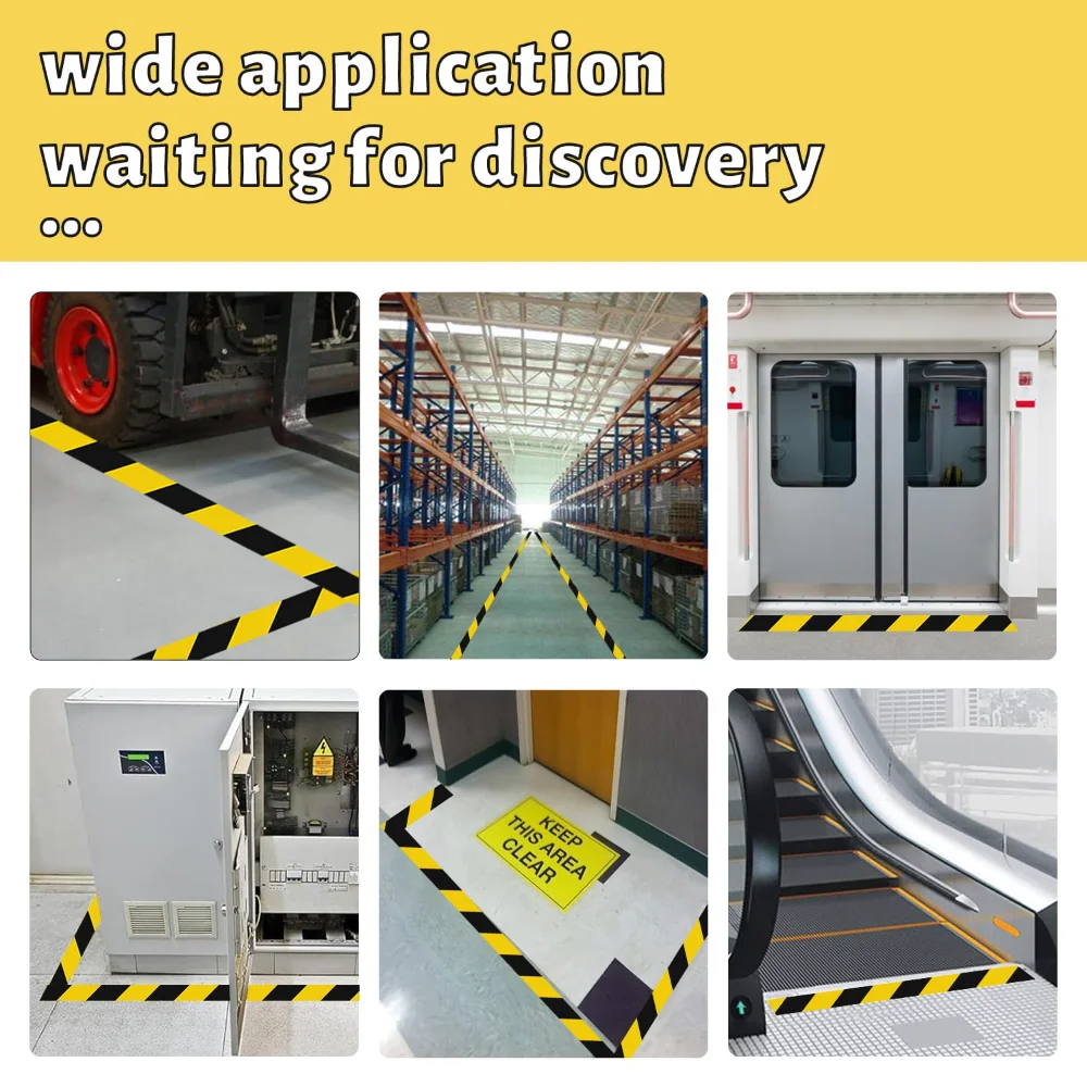 Hazard Tape Black & Yellow Ultra-Adhesive Warning Safety Stripe Tape, Adhesive Marking Barrier Tape for Marking Floor, Walls