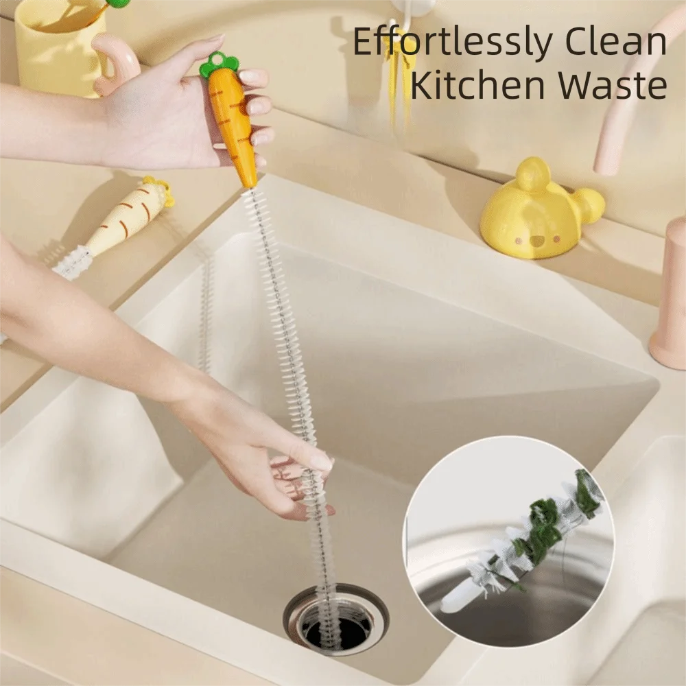DUrable Cartoon Sink Drain Cleaning Brush Bendable Soft Sink Overflow Sewer Drain Brush Drain Clog Remover For Bathroom Kitchen