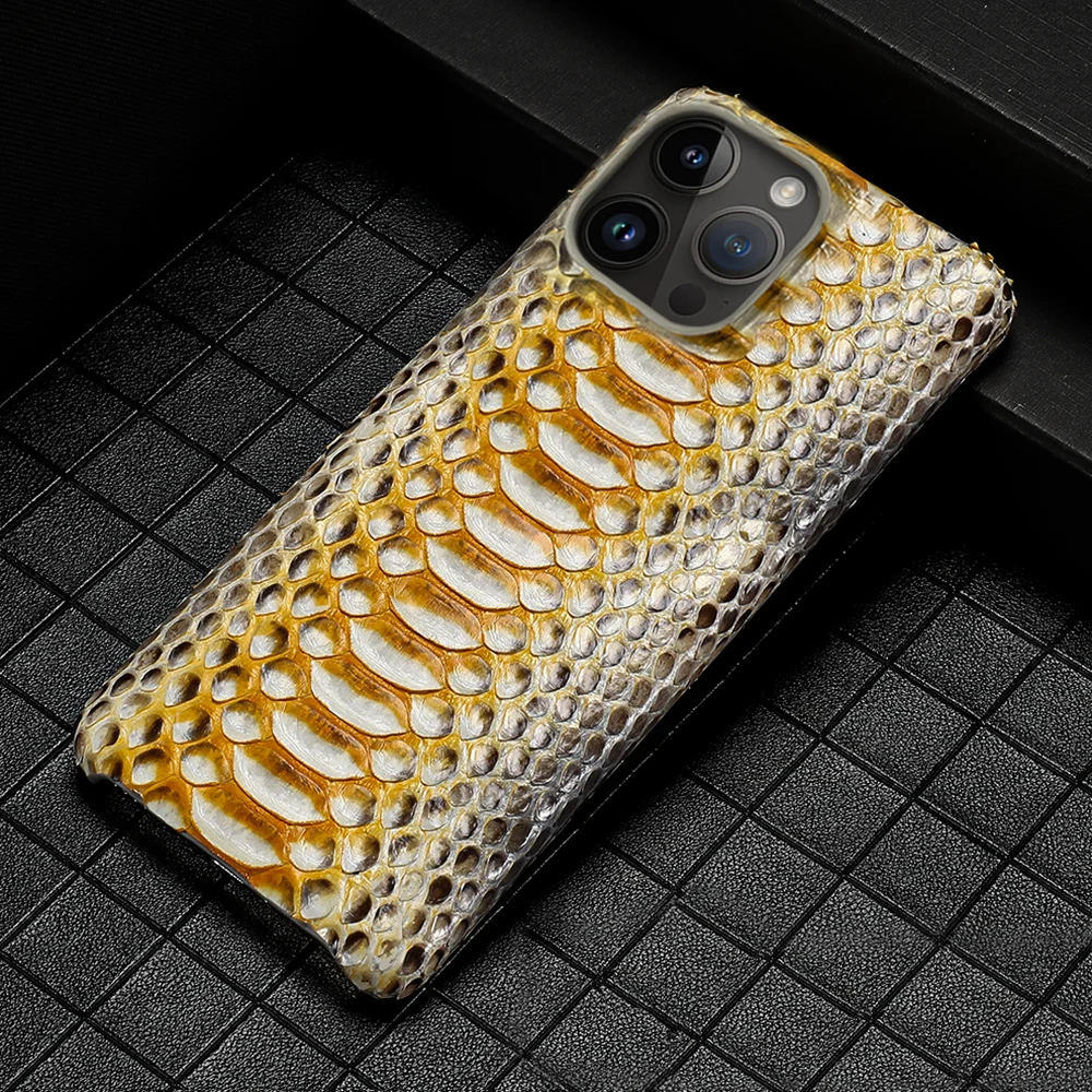 Luxury Phone Case For iPhone 17 Air 16 15 11 12 13 14 Pro Max Plus 17Pro 16Pro Max 100% Genuine Python Leather Back Cover
