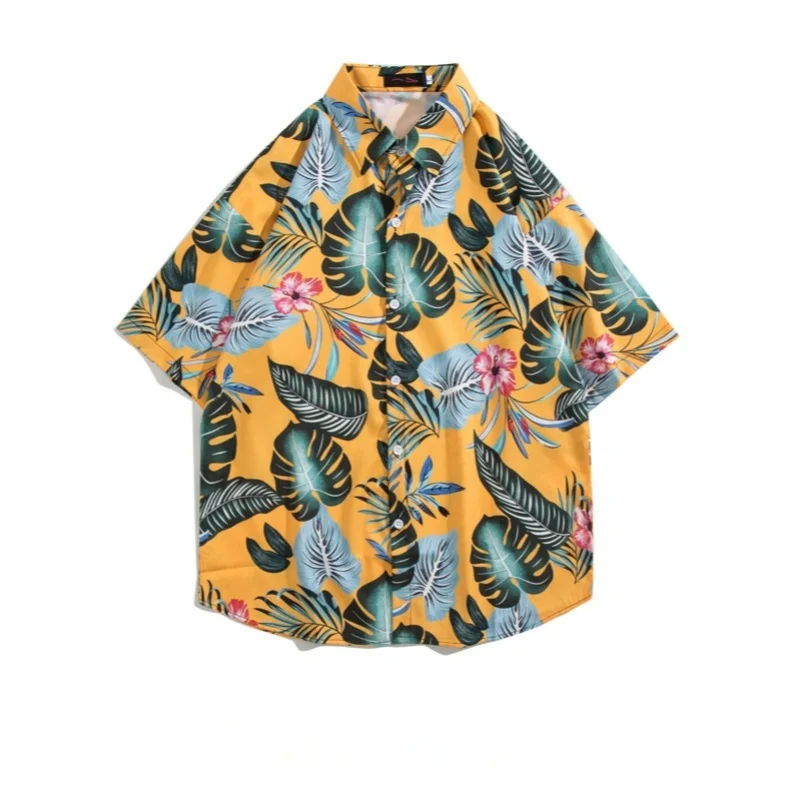

Summer Men's Retro Hawaiian Beach Short Sleeve Floral Shirt High Street Loose Fitting Casual Handsome Half Sleeve Flower Shirt