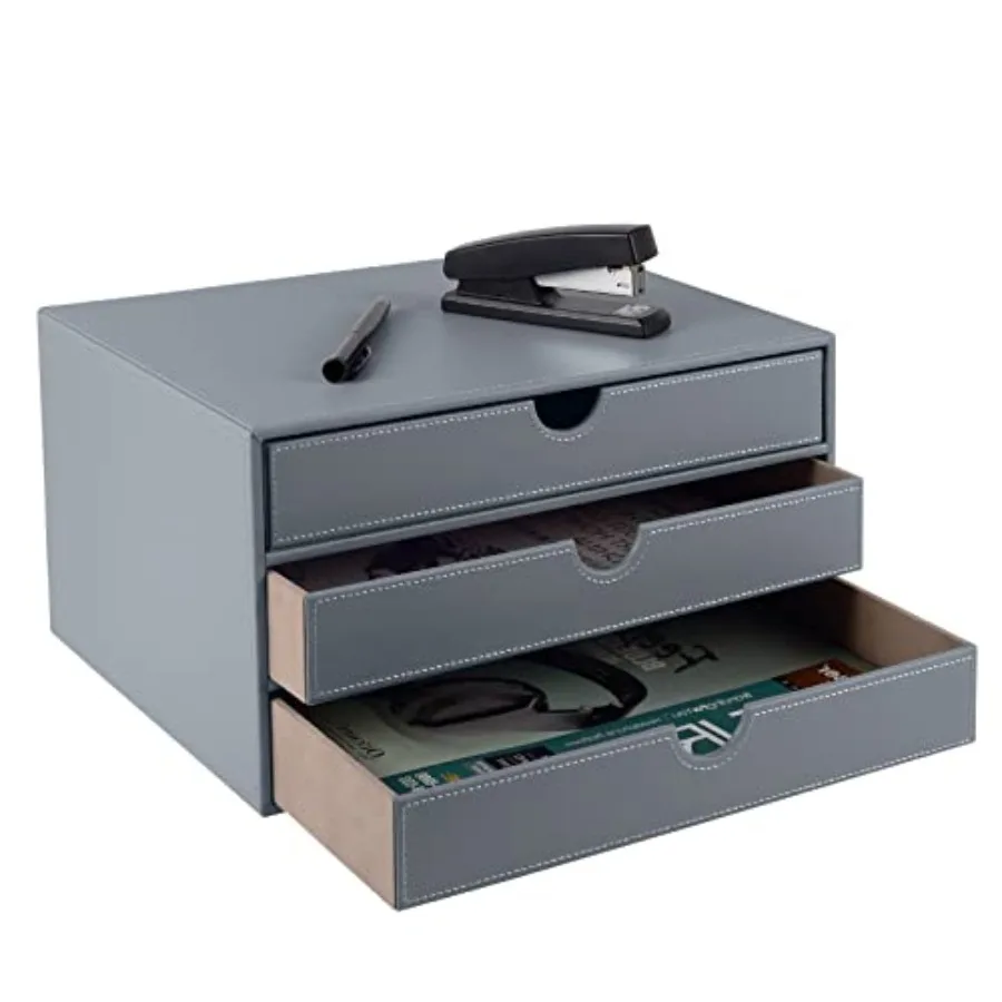 

Настольный органайзер из искусственной кожи с 3 ящиками: для документов А4, ювелирных украшений, счетов и бумаг. Идеально для офиса.
