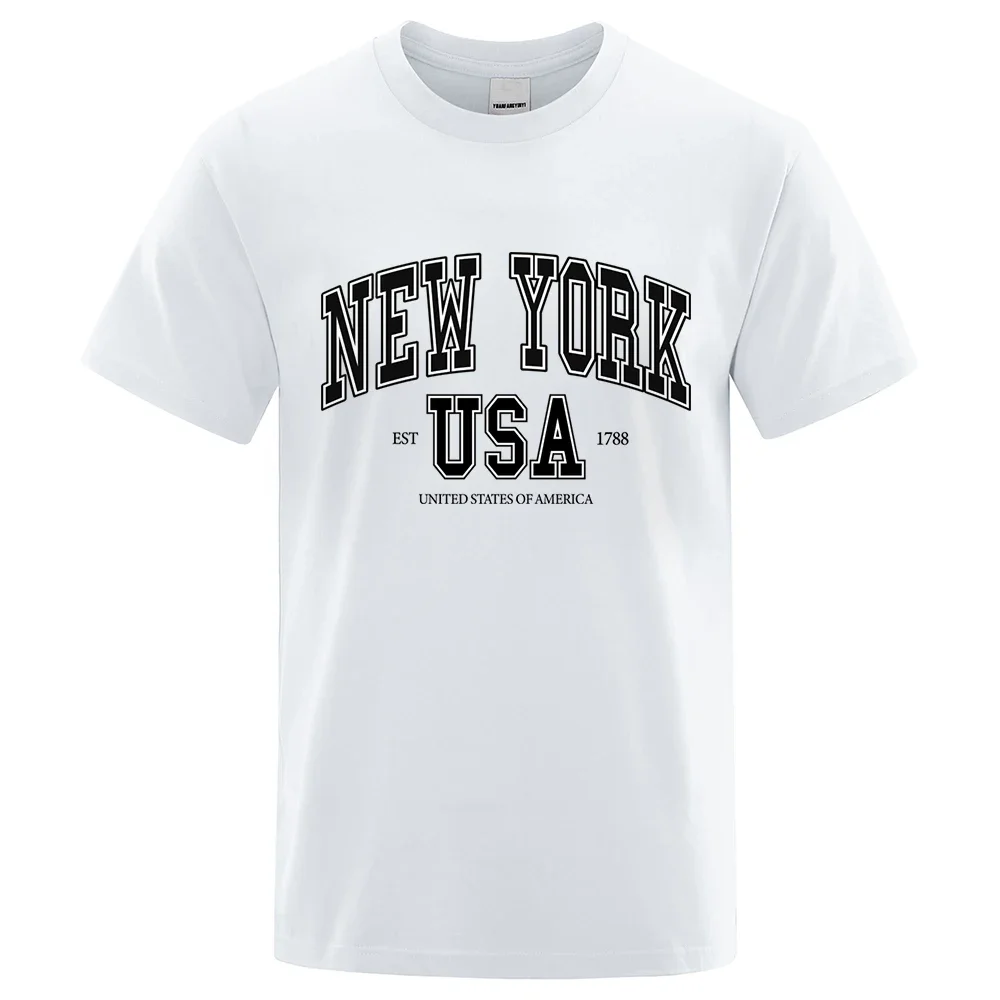 New York Usa Est 1788 Street City Print Tee Tops Men O-Neck Shirt Summer Loose Clothing Loose Cotton Oversize Short Sleeve Tops