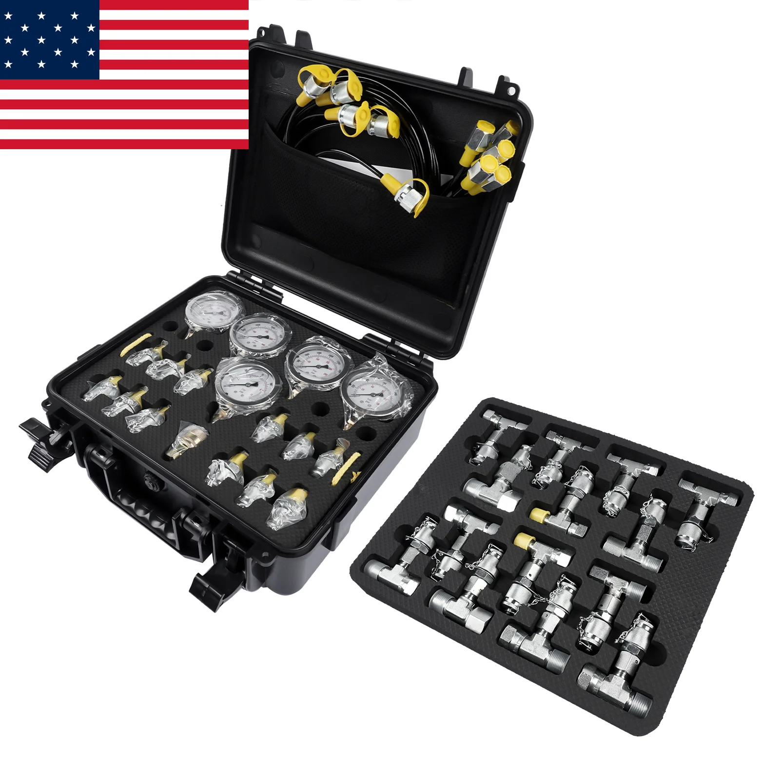 

AP03 Hydraulic Pressure Test Kit with 5 Gauges 5 Hoses 13 Couplings 14 Tee Connectors