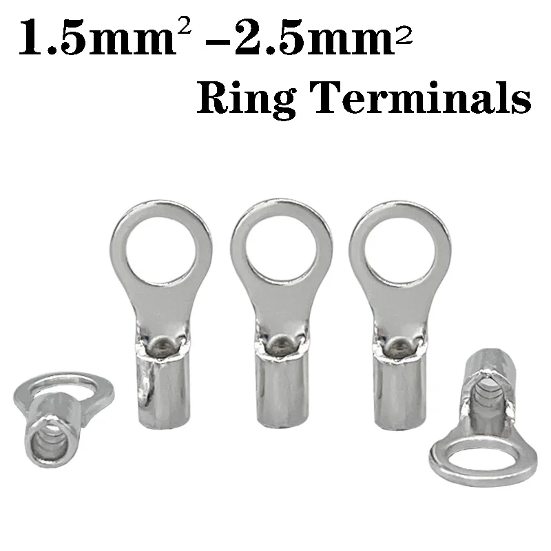 

100-500PCS Pure Copper Non Insulated Ring Terminals RNB2-3/4/5/6/8/10/12 Crimp Terminal Wire Connectors Use For Cable 1.5-2.5mm²