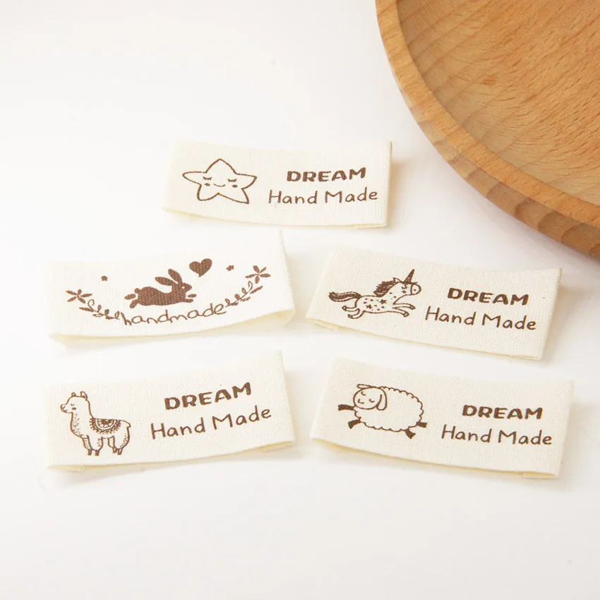 Spot pure cotton label hand-printed mark folding brown alpaca cotton sewing DIY clothing tags