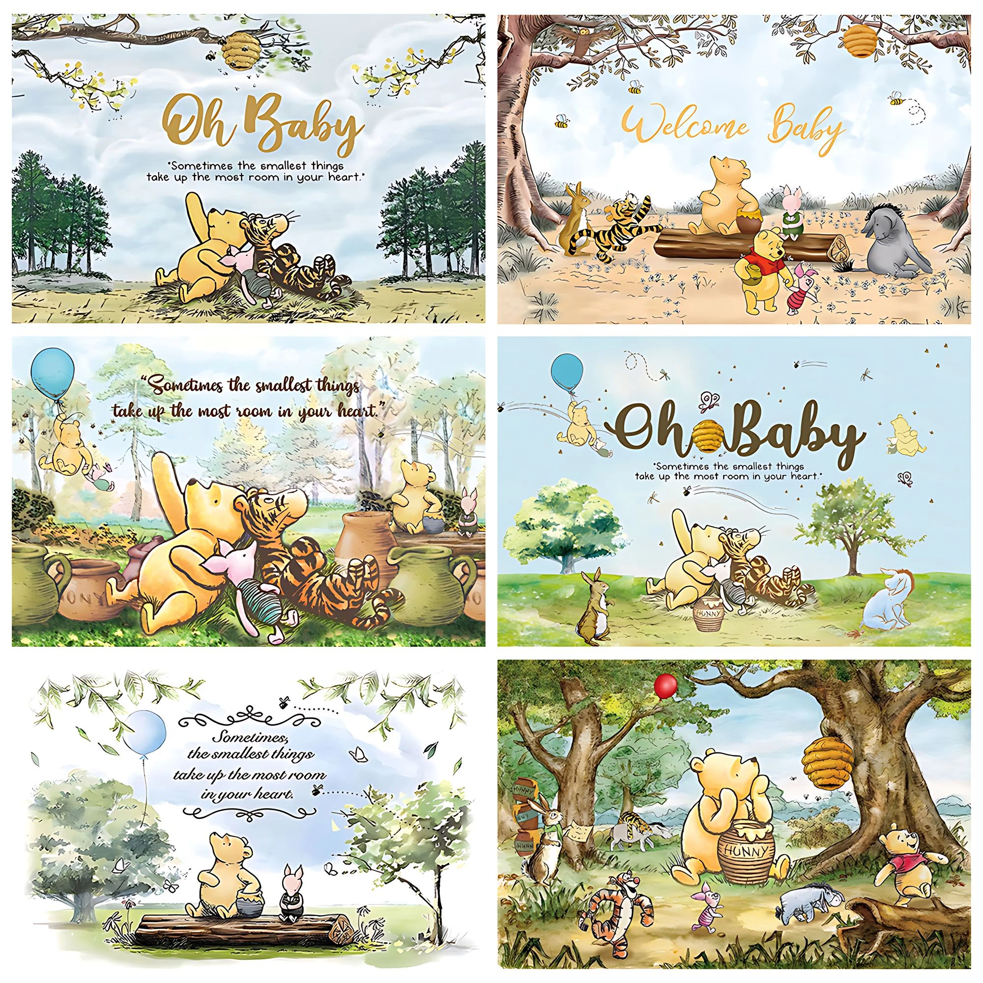 

Cartoon Winnie the Pooh Theme Background Newborn Baby Shower Children Birthday Party Decoration Banner Gifts Vinyl Photo Props