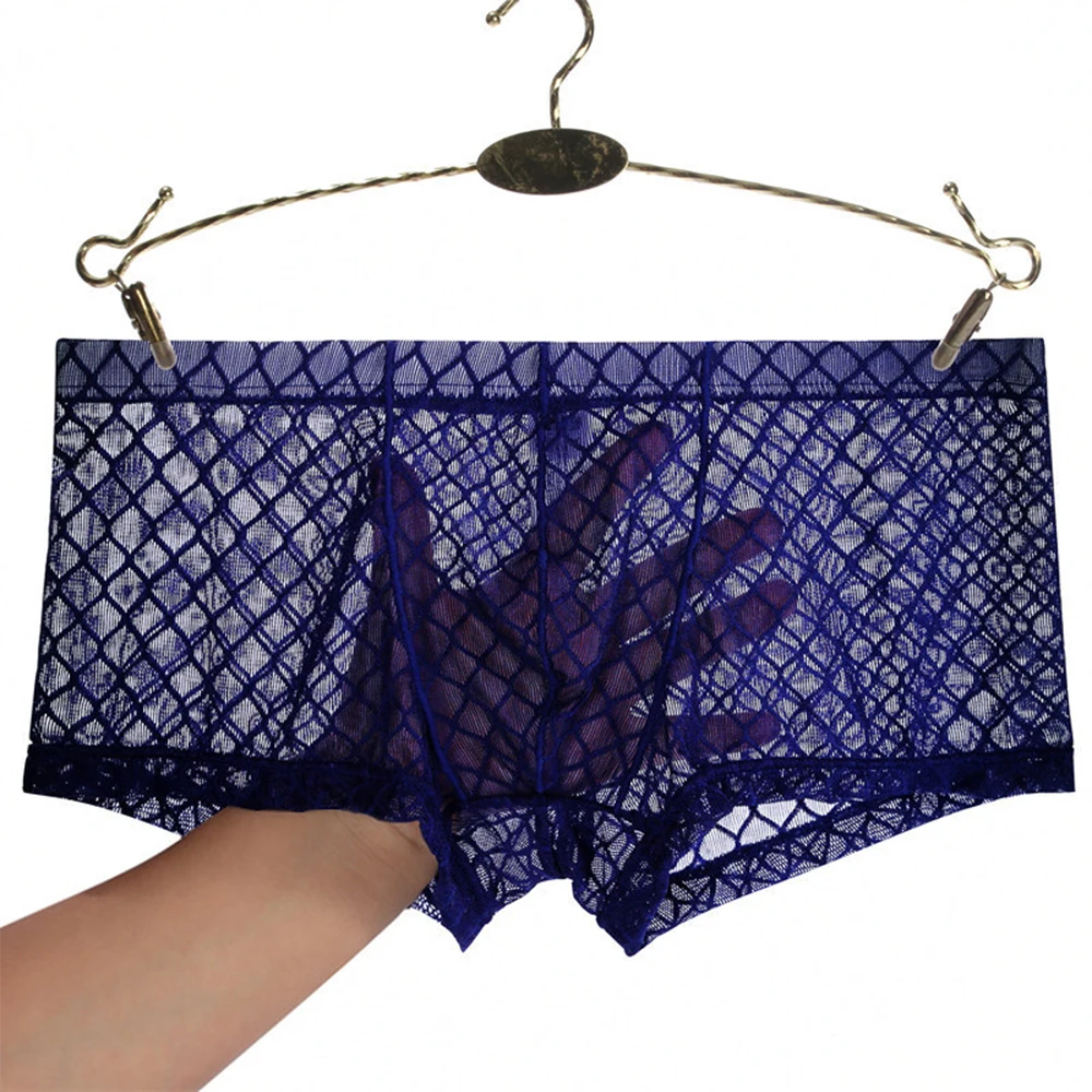 

Sexy Mens Panties Sheer Lattice Trunks See Through Briefs Underwear Mesh Shorts Transparent Quick Drying Underpants