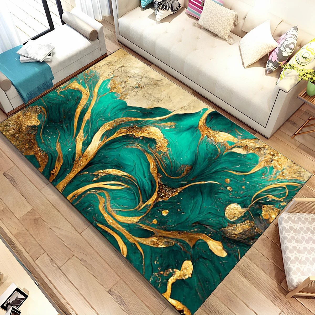 Colour Gold Nordic Marble Splendid Area Rug Large,Carpet Rug for Home Living Room Bedroom Sofa Doormat Decor,Non-slip Floor Mat