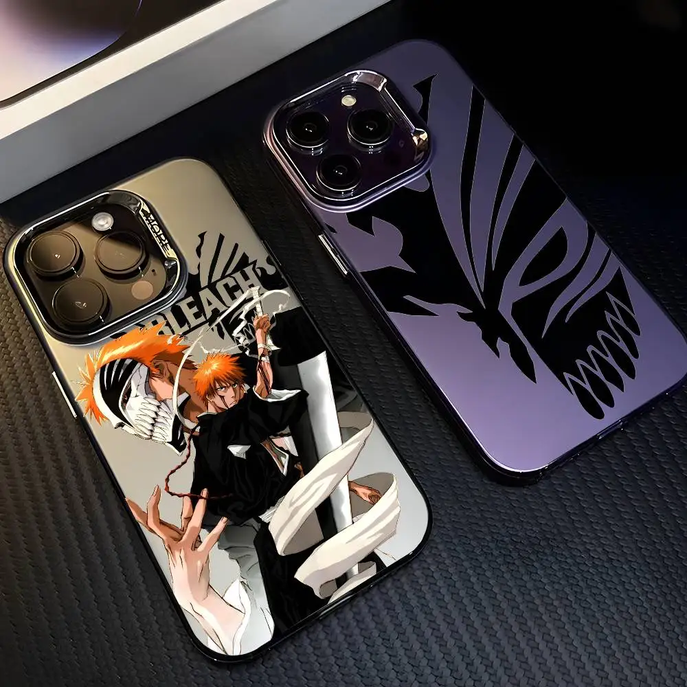 Etui na telefon iPhone 17 16 15 14 13 12 11 Pro Max z motywem japońskiego anime B-BLEACH, wielokolorowe, matowe, laserowe, metaliczne, efekt aurora, funda