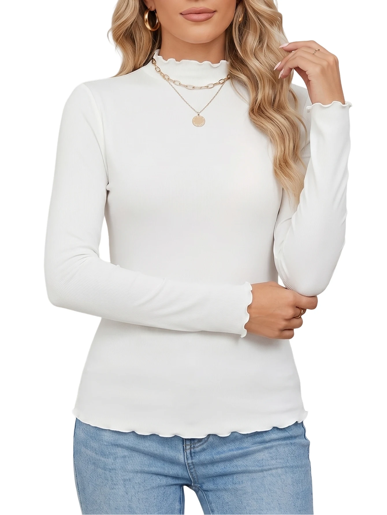 2-piece casual crew-neck fitted solid-color black and white long-sleeved T-shirt, suitable for all seasons in spring and summer view 3