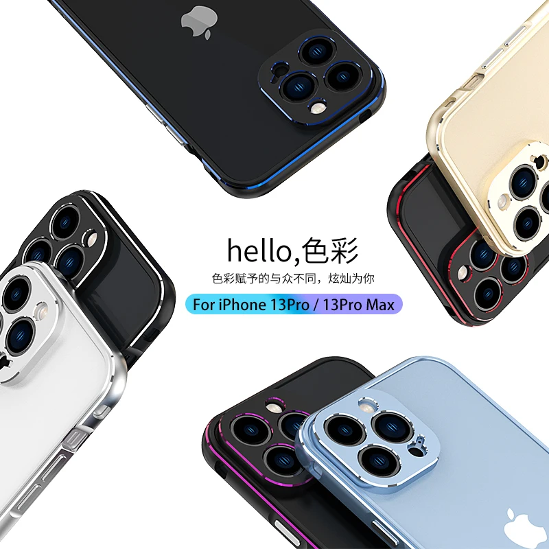 Aurora Dual Color Border Aluminum Metal Bumper For iPhone 14 13 Pro Max Mini iPhone14 Plus Case Lens Carmera+Frame Protector