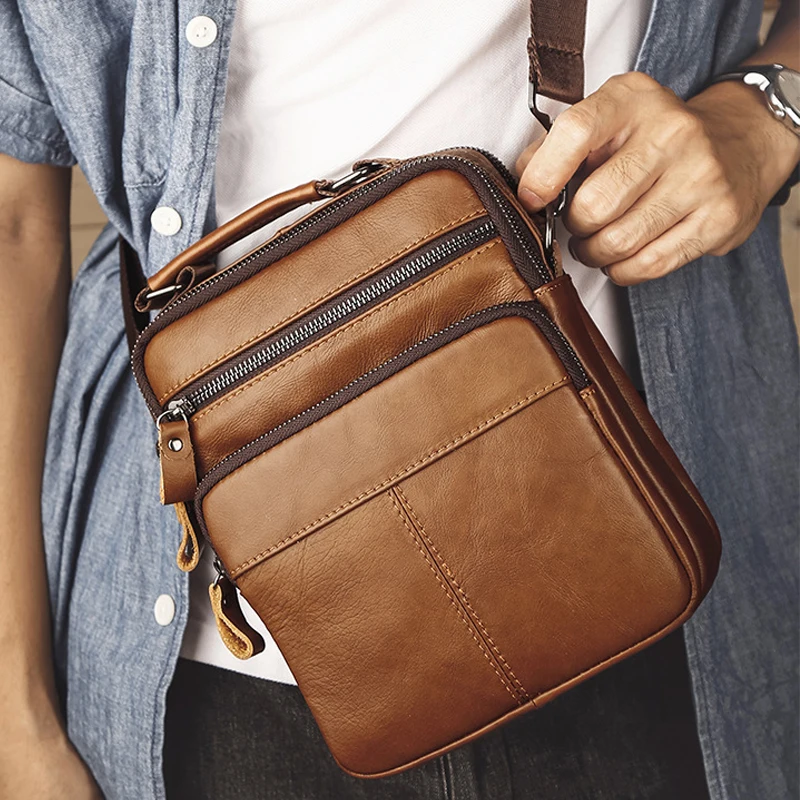 Shoulder Bag Leather Business Casual Men's Bag Multifunctional Crossbody Bag For 10 inch xiaomi MatePad iPad mini