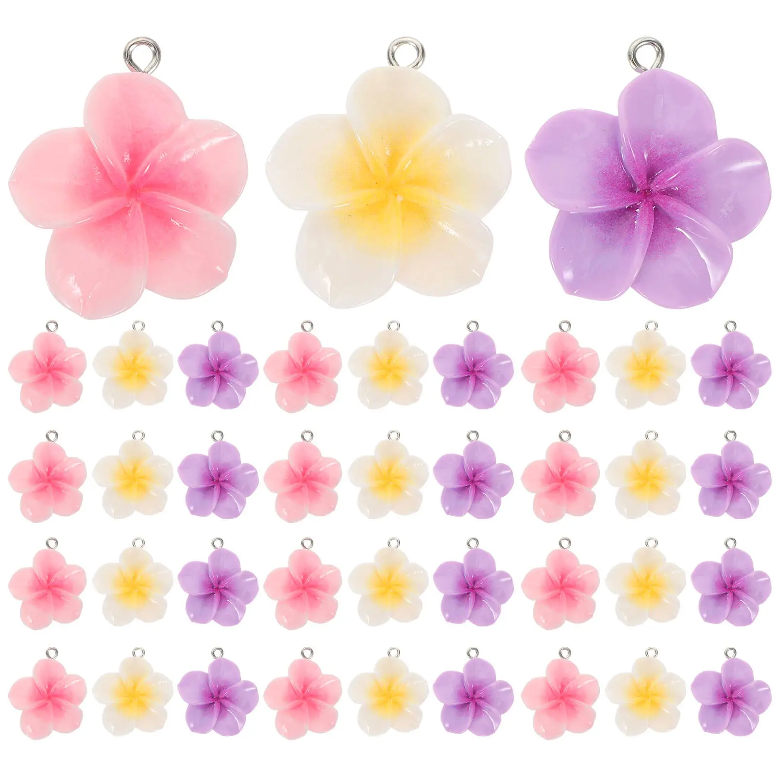 

60pcs Resin Flower Pendant Colorful Five-Petal Plumeria Charm Lightweight Mini Dangle For Diy Jewelry Craft Beach Wedding