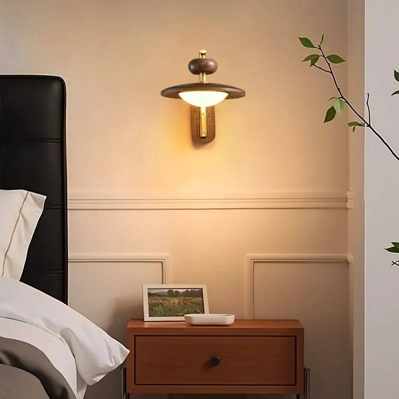 

North American walnut medieval bedroom wall lamp American retro living room background