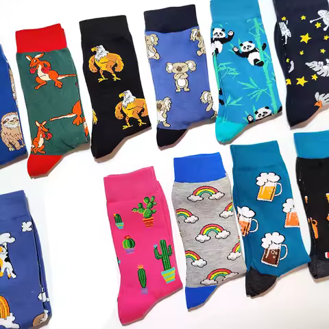 Funny Cartoon Rainbow Beer Eagle Dog Cat Theme Men Socks Novelty Hip Hop Trend Street Socks