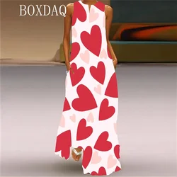 Elegant Sweet Print Long Dress Robe For Women New Spring Sexy Sleeveless V-neck Loose Casual Maxi Dress Summer Beach Tank Dress