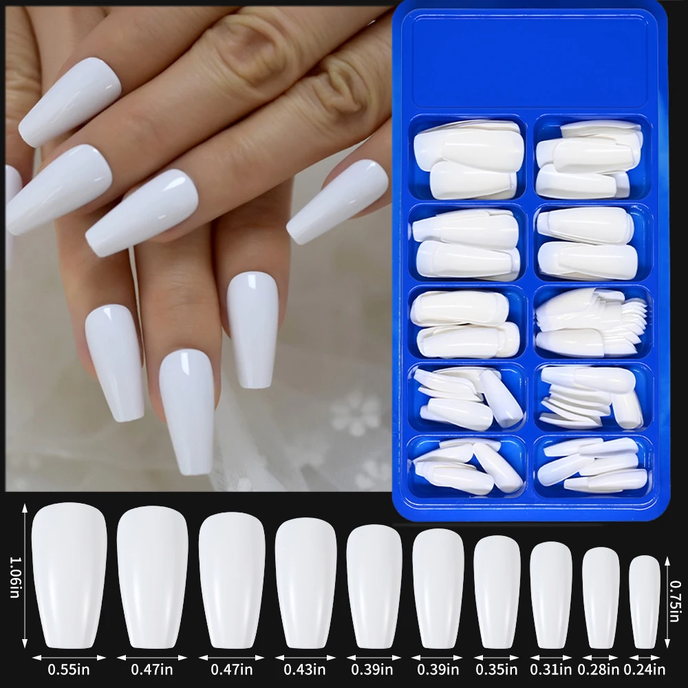 

Diamond White Tips For Nails Extension 100pcs Long Fake Ballerina Gel Nail Art Nude White Pink Press On Nails Long Coffin 0.75in