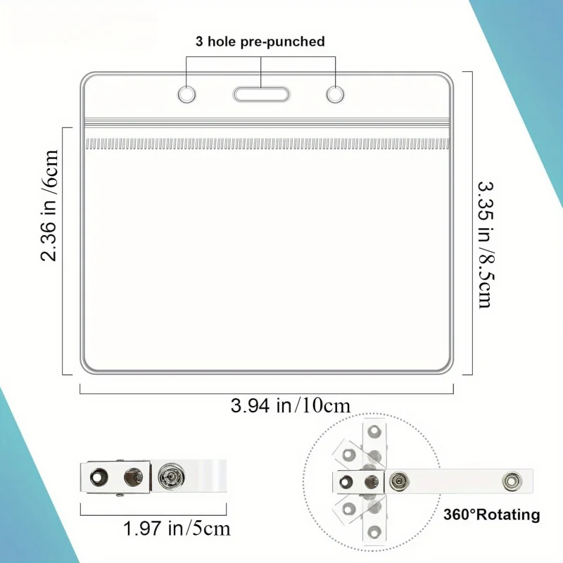 Name Tag with Clip，25 Set of Name Tag Holders and Metal Clips Transparent PVC Horizontal Name Tag ID Card Holder Waterproof ID C
