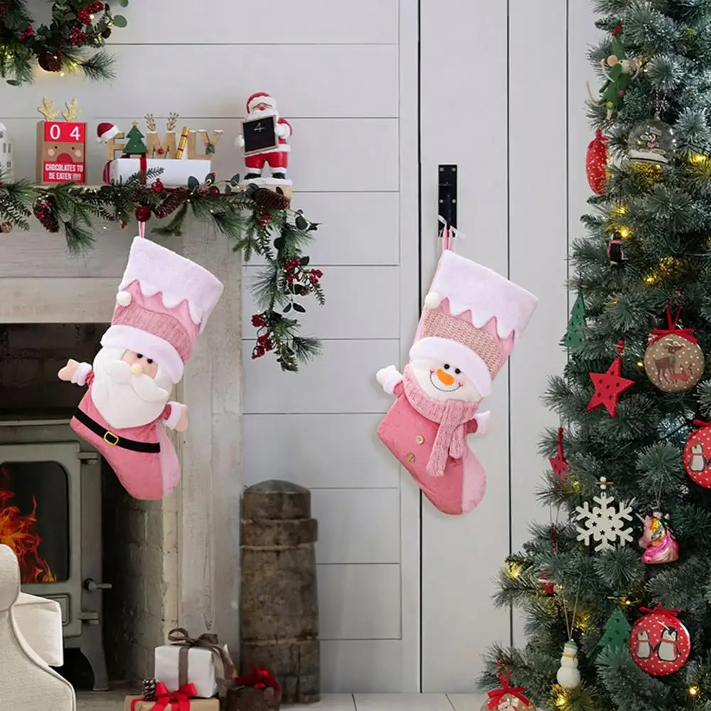 

Santa Claus Christmas Stocking Festive Christmas Stocking Decorations Santa Claus Snowman White Top Capacity Reusable Xmas Tree