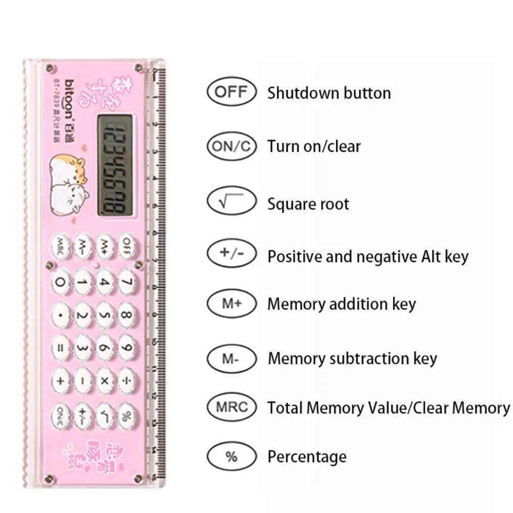 Portable Ultra-thin Straight Ruler Stationery Mini Measuring Ruler with Calculator Drawing Tool Students